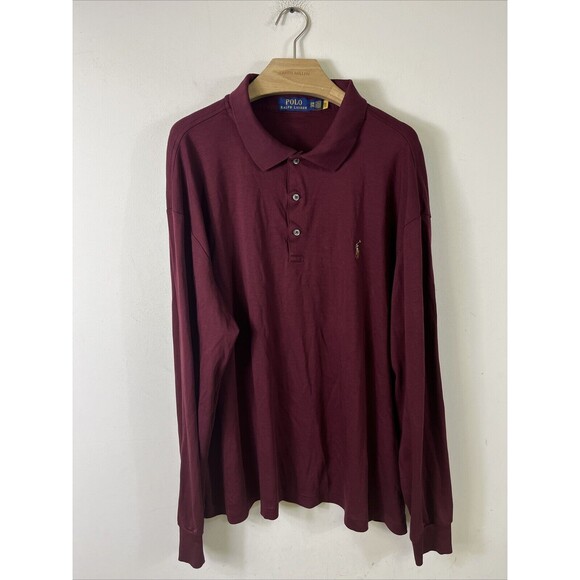 Polo Ralph Lauren Polo Shirt Mens 2XB Big Maroon Long Sleeve Pony Logo Cotton - Picture 1 of 7